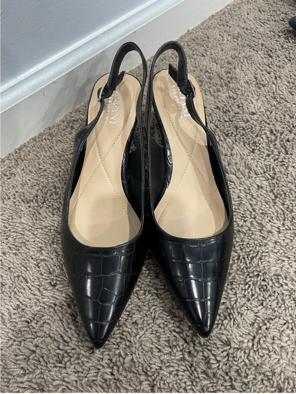 Alfani Black Croc-Embossed Pointed Slingback Flats